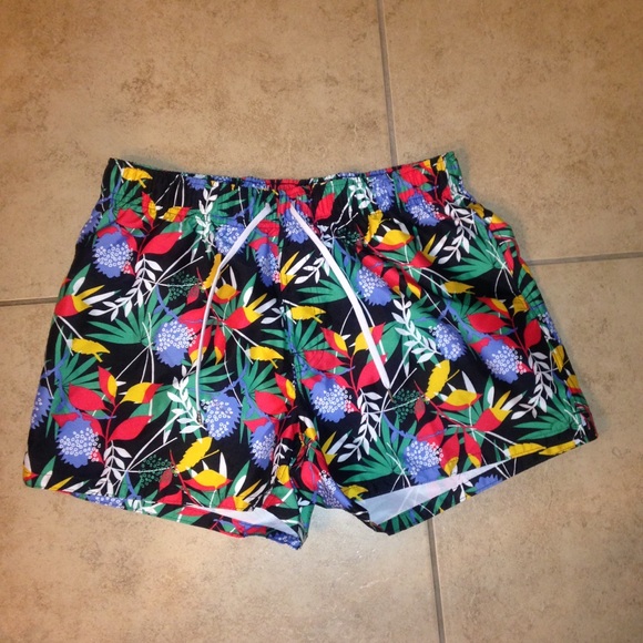 patterned swim trunks